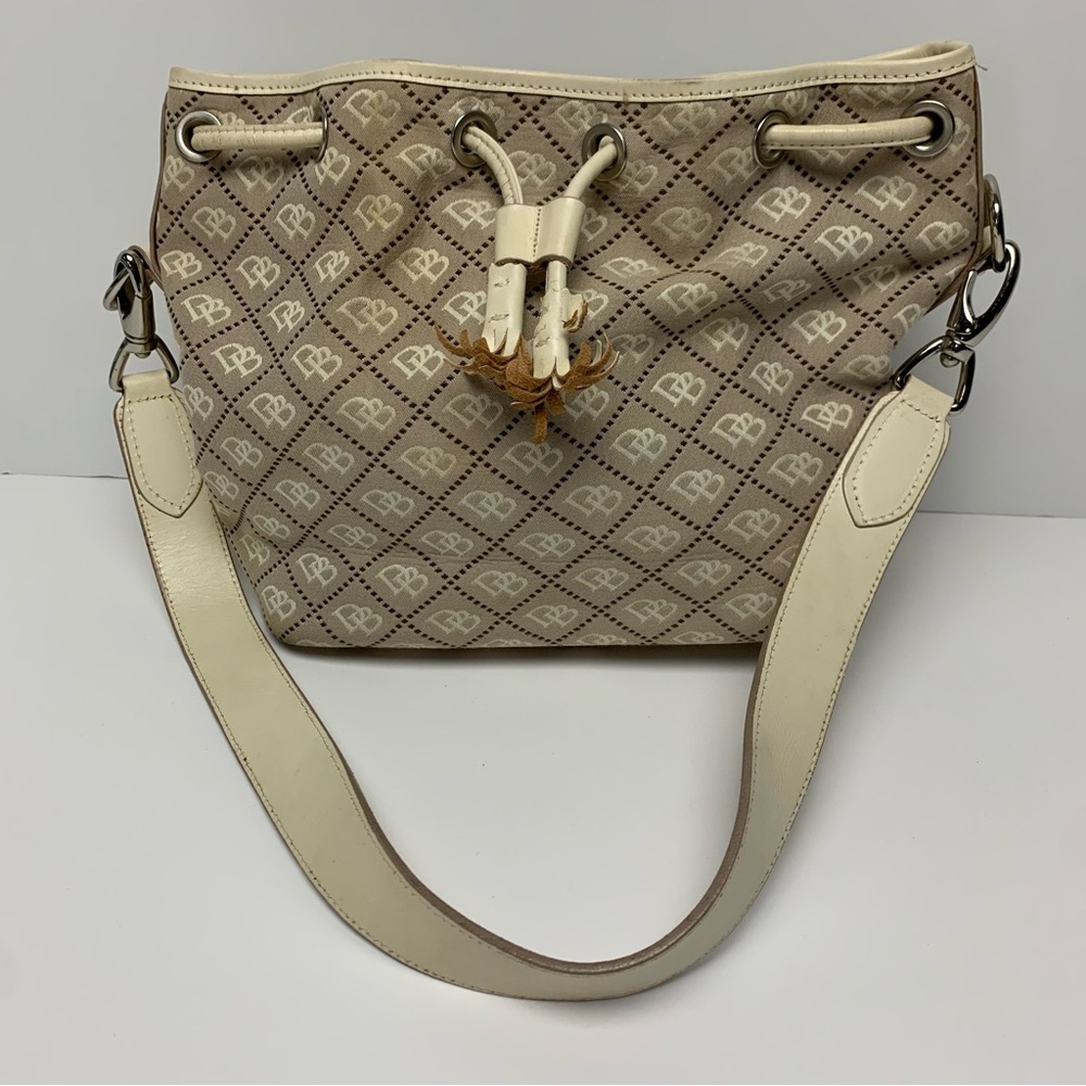 Dooney & Bourke Handbag Drawstring Bucket Tote Hobo Monogram Y2K Purse [Stained]